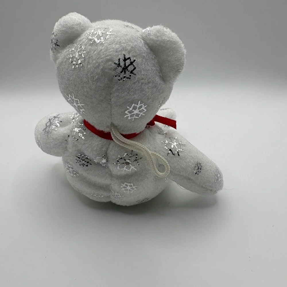 Ty Jingle Beanies Flaky the Bear 2008 White Silver Snowflake Plush Ornament 5